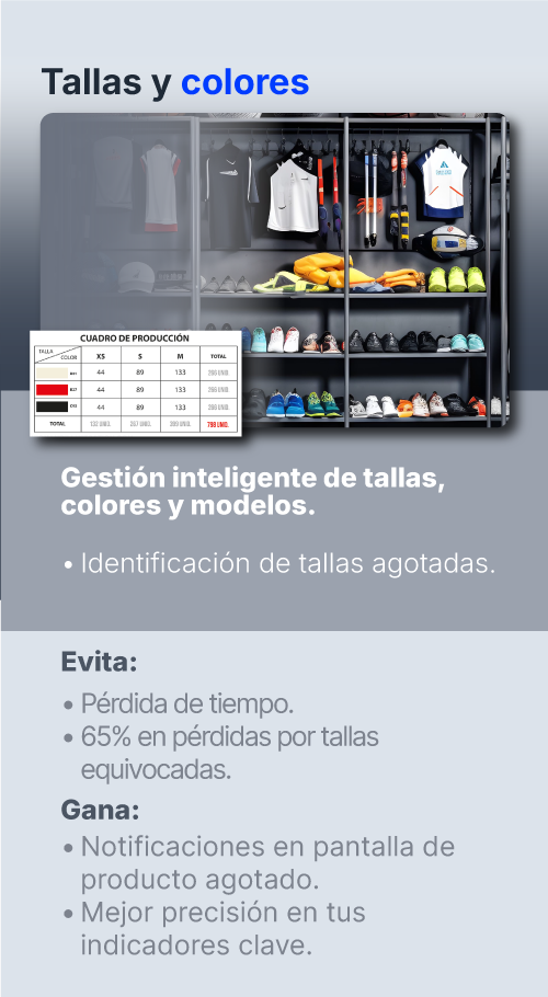 Sistema para tallas y colores