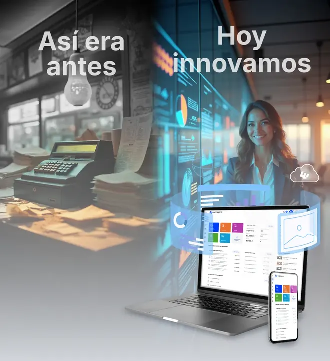 Antes: caja registradora y cuaderno; hoy: punto de venta y sistema Wanqara en laptop y celular