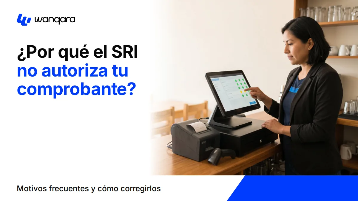 Administradora de un restaurante revisa en el punto de venta la lista de comprobantes, casi todos autorizados y uno por corregir