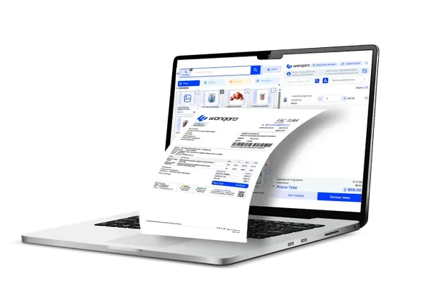 Laptop con el sistema Wanqara y una factura electrónica autorizada por el SRI