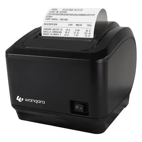 Impresora térmica Mycelium DQ8026 de Wanqara imprimiendo un ticket