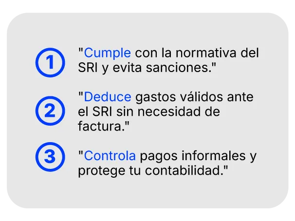 Tres beneficios de la liquidación de compra: cumplir con el SRI, deducir gastos sin factura y controlar pagos informales
