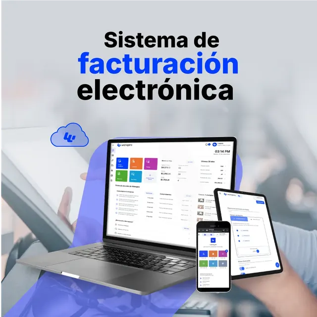 Sistema de facturación electrónica Wanqara en laptop, tablet y celular