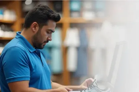 Vendedor registrando una venta en el punto de venta de Wanqara en su tienda