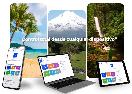 El sistema de Wanqara abierto en un celular, una tablet y una laptop
