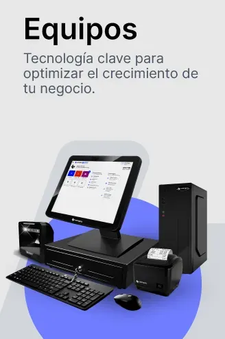 Equipos Wanqara: monitor táctil, gaveta de dinero, impresora térmica, lector de códigos, CPU, teclado y mouse